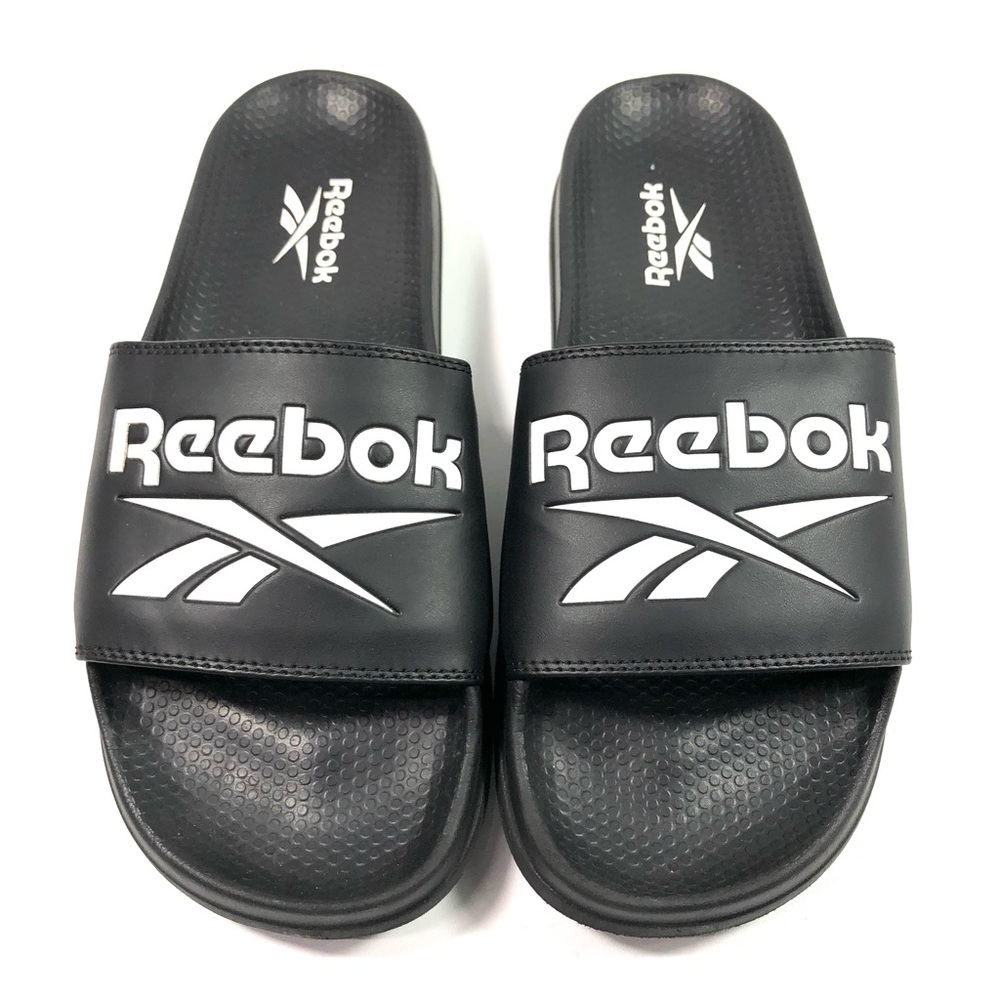 Reebok Black and White Logo Slide Sandals Mens 8/Womens 9